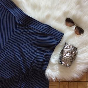 LOFT Blue Black Chevron Stripe Skater Skirt